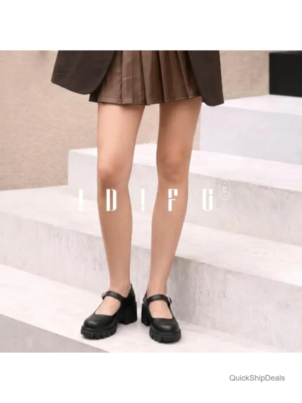 Mary Jane Platform Pumps Low Block Heels Closed Toe Women's Shoes